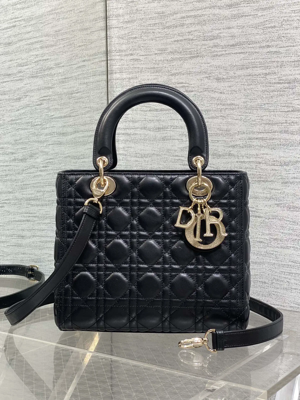 Dior Quilted Top Handle Bag with Diamond Buckle image 1