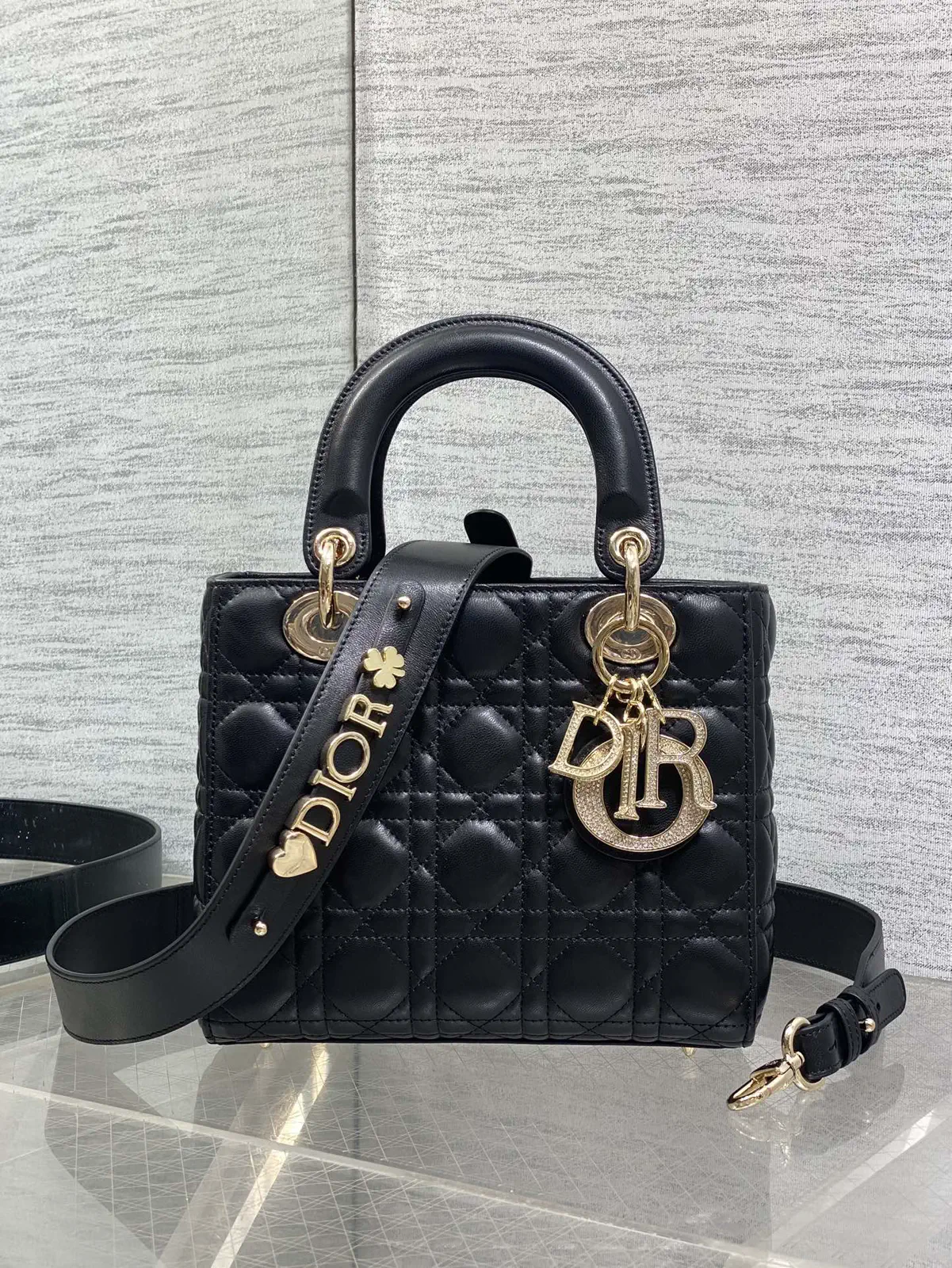 Dior Quilted Top Handle Bag with Decorative Shoulder Strap image 1