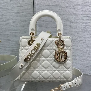 Dior White Quilted Top Handle Bag with Decorative Shoulder Strap image 1