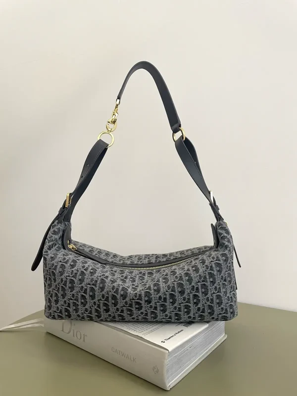 Dior Dark Gray Denim Monogram Hobo Shoulder Bag image 1