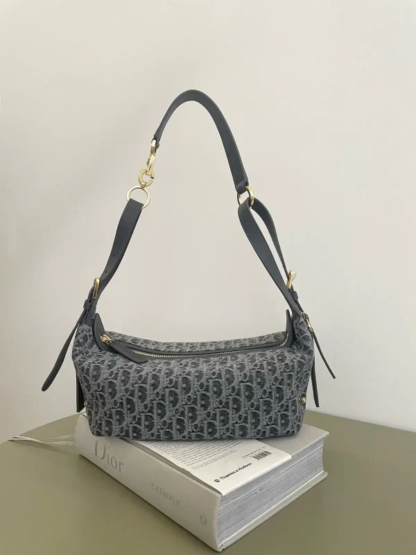 Dior Dark Gray Denim Monogram Hobo Shoulder Bag image 1