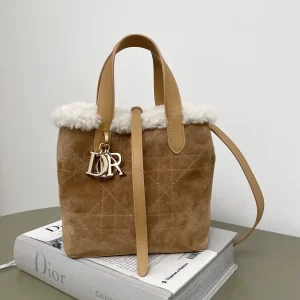 Dior Quilted Suede Top Handle Bag with Shearling Trim image 1
