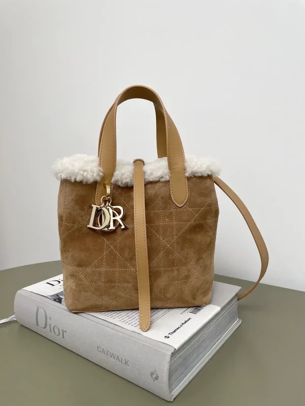 Dior Quilted Suede Top Handle Bag with Shearling Trim image 1