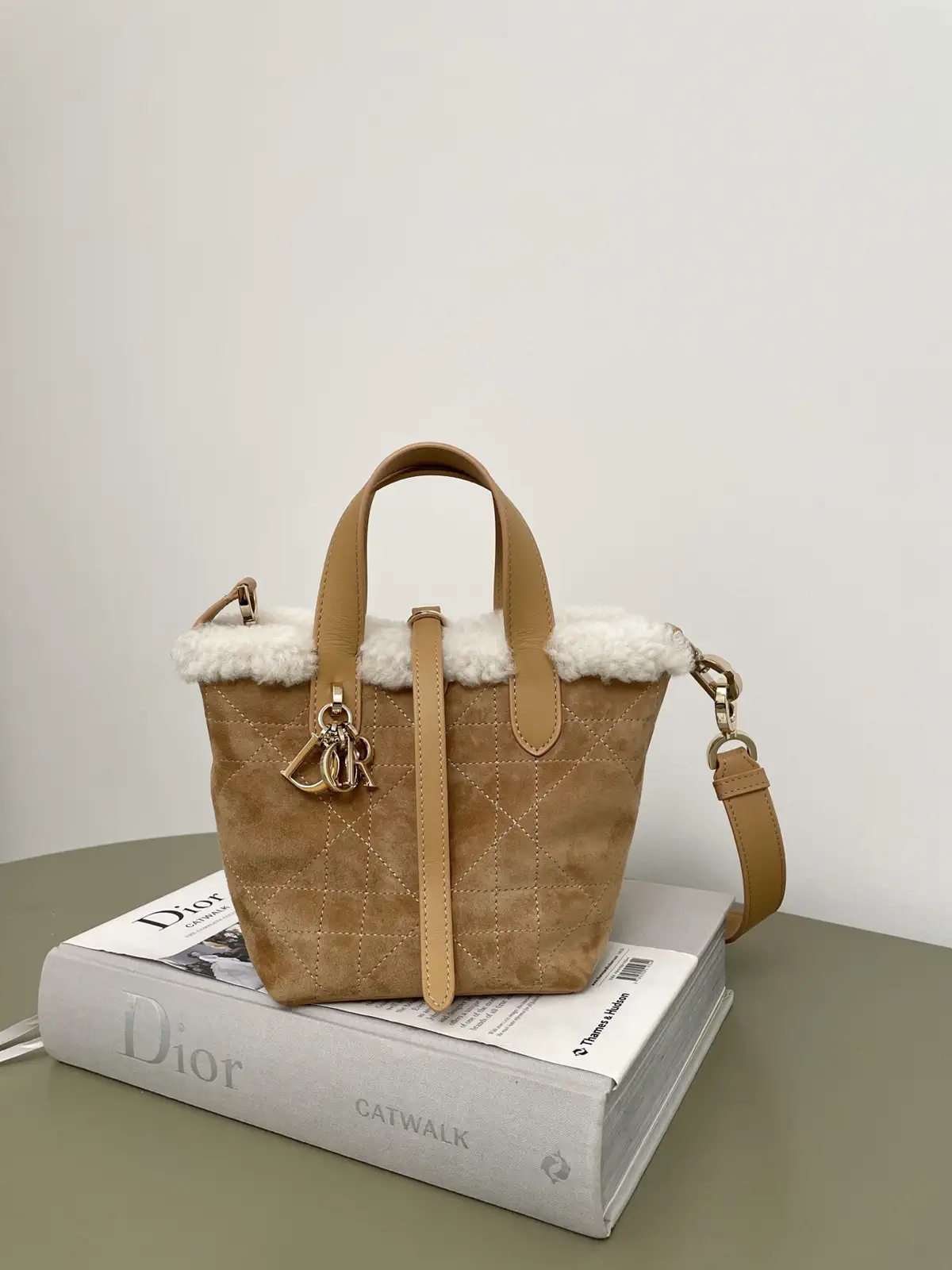 Dior Quilted Suede Mini Top Handle Bag with Shearling Trim image 1