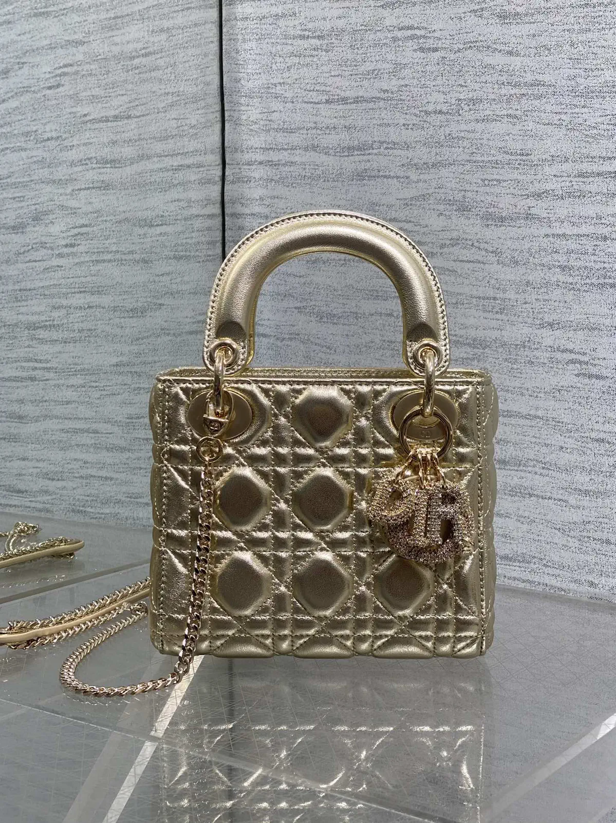 Dior Quilted Top Handle Bag with Crystal Charm image 1