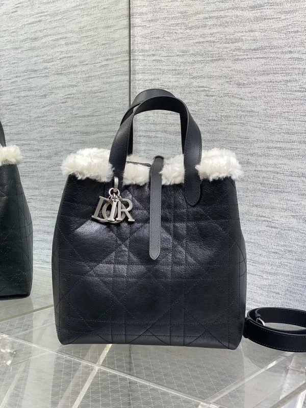 Dior Quilted Top Handle Bag with Shearling Trim image 1