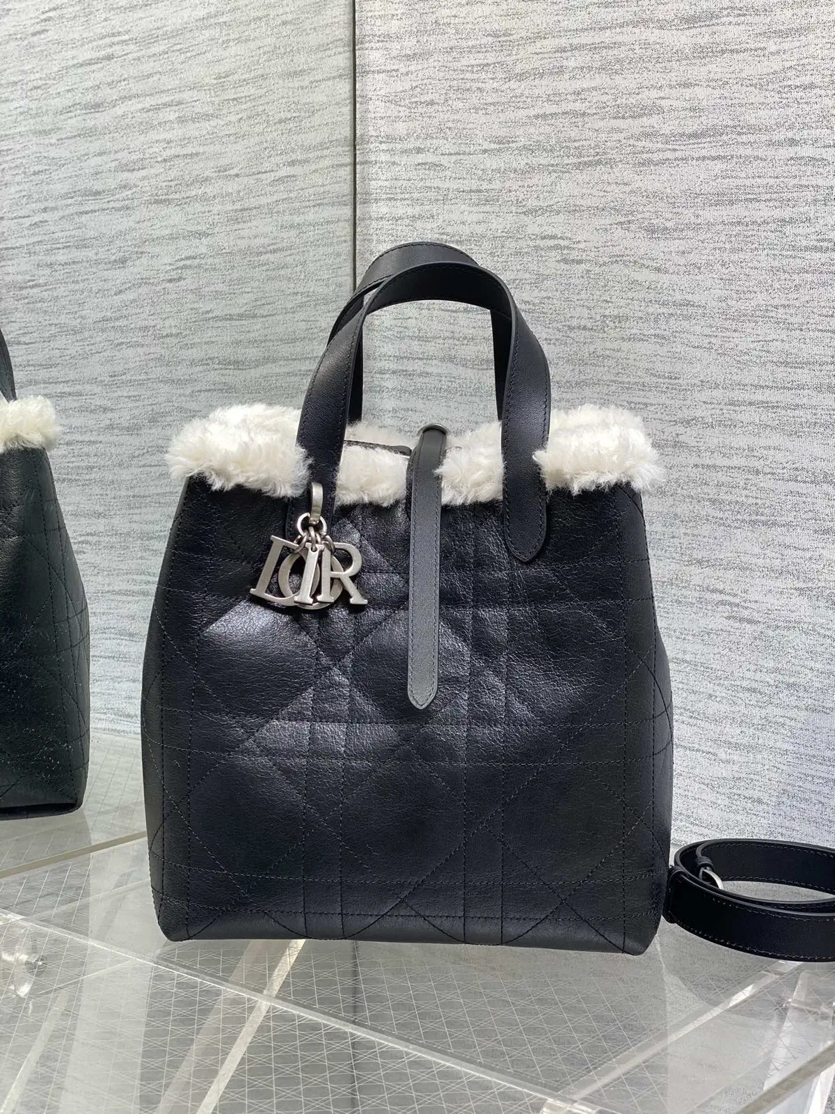 Dior Quilted Top Handle Bag with Shearling Trim image 1