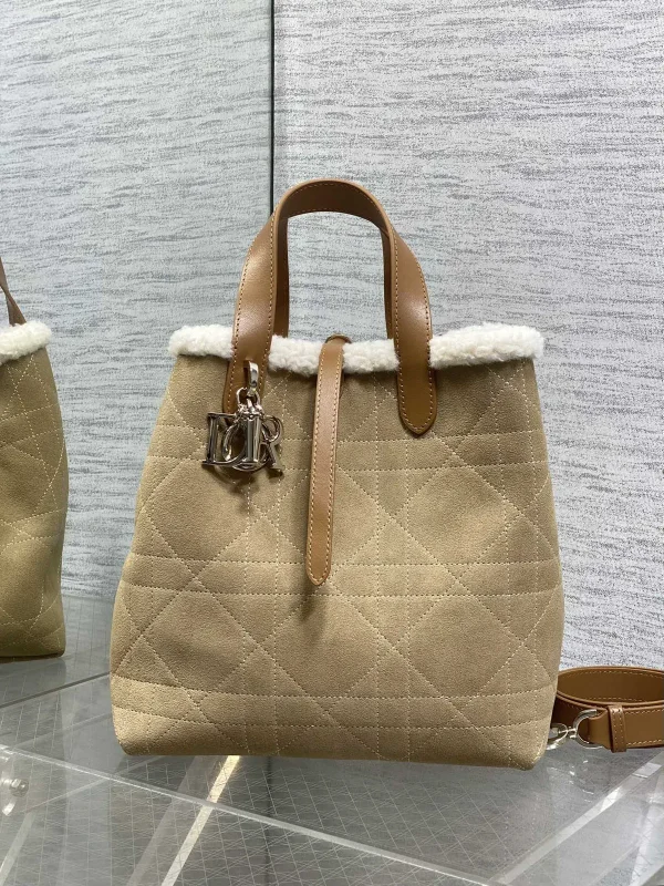 Dior Quilted Suede Top Handle Bag with Shearling Trim image 1