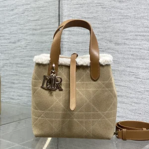 Dior Beige Suede Small Bucket Bag with Shearling Trim image 1