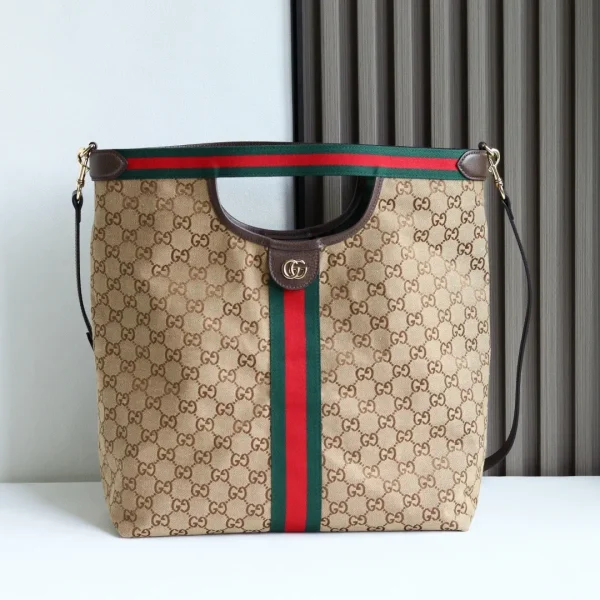 Gucci Monogram Tote Bag with Web Stripe image 1