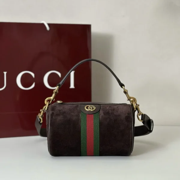 Gucci Suede Top Handle Bag with Web Stripe image 1