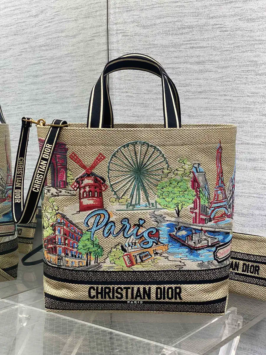 Dior Paris City Postcard Embroidered Tote Bag image 1