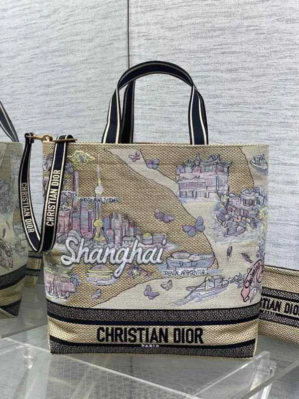 Dior Shanghai City Postcard Embroidered Tote Bag image 1