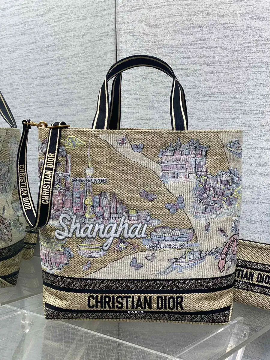 Dior Shanghai City Postcard Embroidered Tote Bag image 1