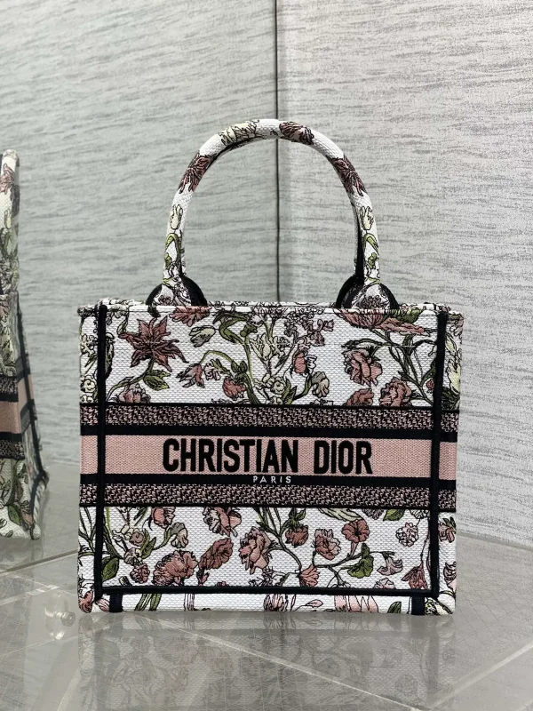 Dior Floral Embroidered Canvas Book Tote Bag image 1