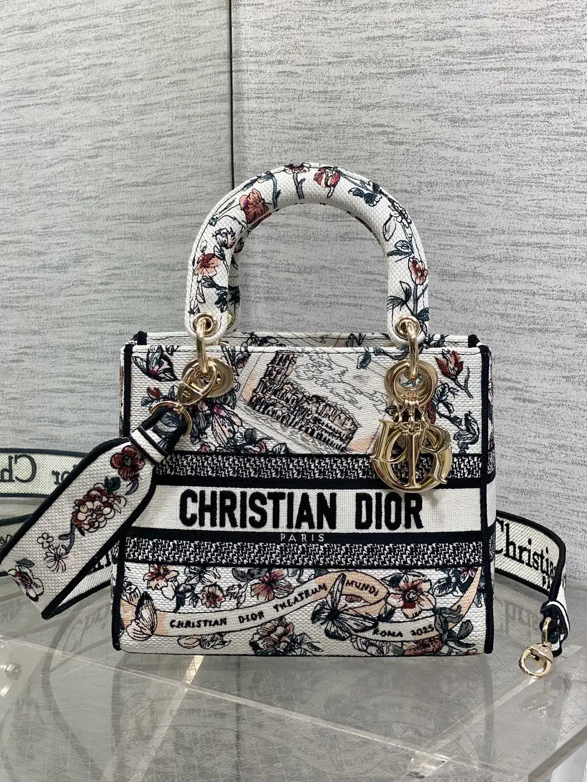 Dior Floral Embroidered Top Handle Bag image 1
