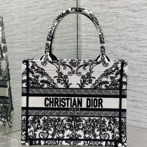 Dior Black and White Lace Embroidered Book Tote Bag image 1