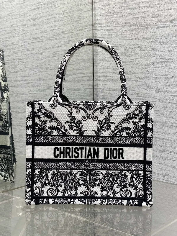 Dior Black and White Lace Embroidered Book Tote Bag image 1