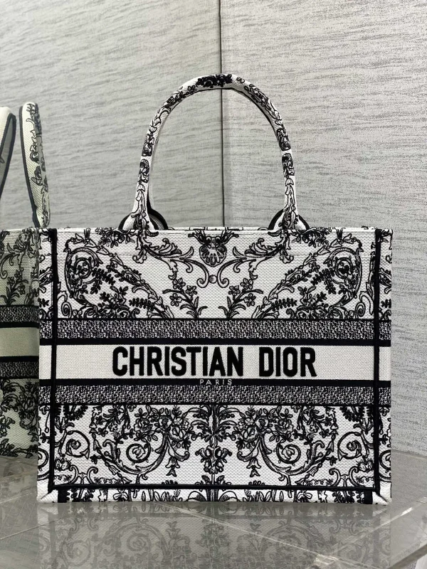 Dior Black and White Lace Embroidered Book Tote Bag image 1