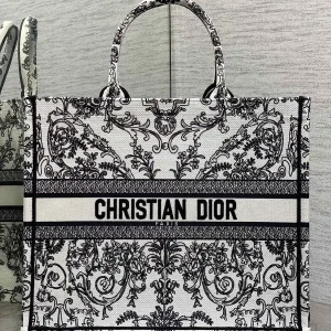 Dior Black and White Lace Embroidered Book Tote Bag image 1