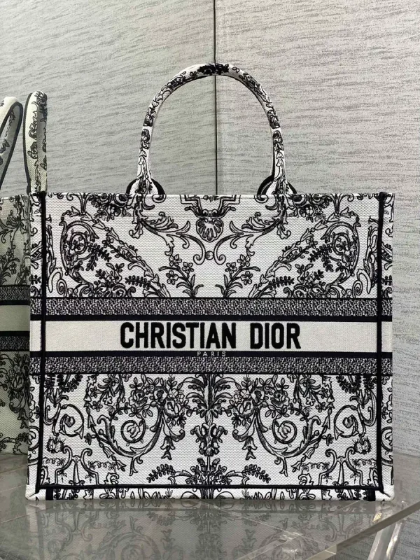 Dior Black and White Lace Embroidered Book Tote Bag image 1