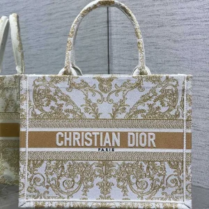 Dior White and Gold Embroidered Book Tote Bag image 1