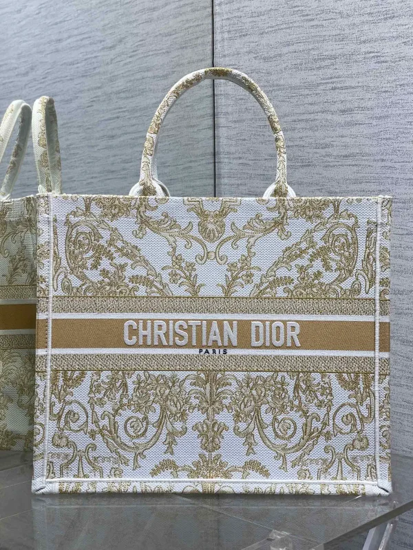 Dior White Gold Embroidered Book Tote Bag image 1