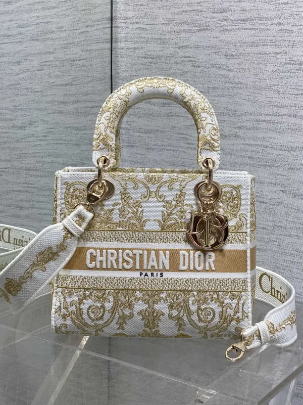 Dior White Gold Embroidered Top Handle Bag image 1
