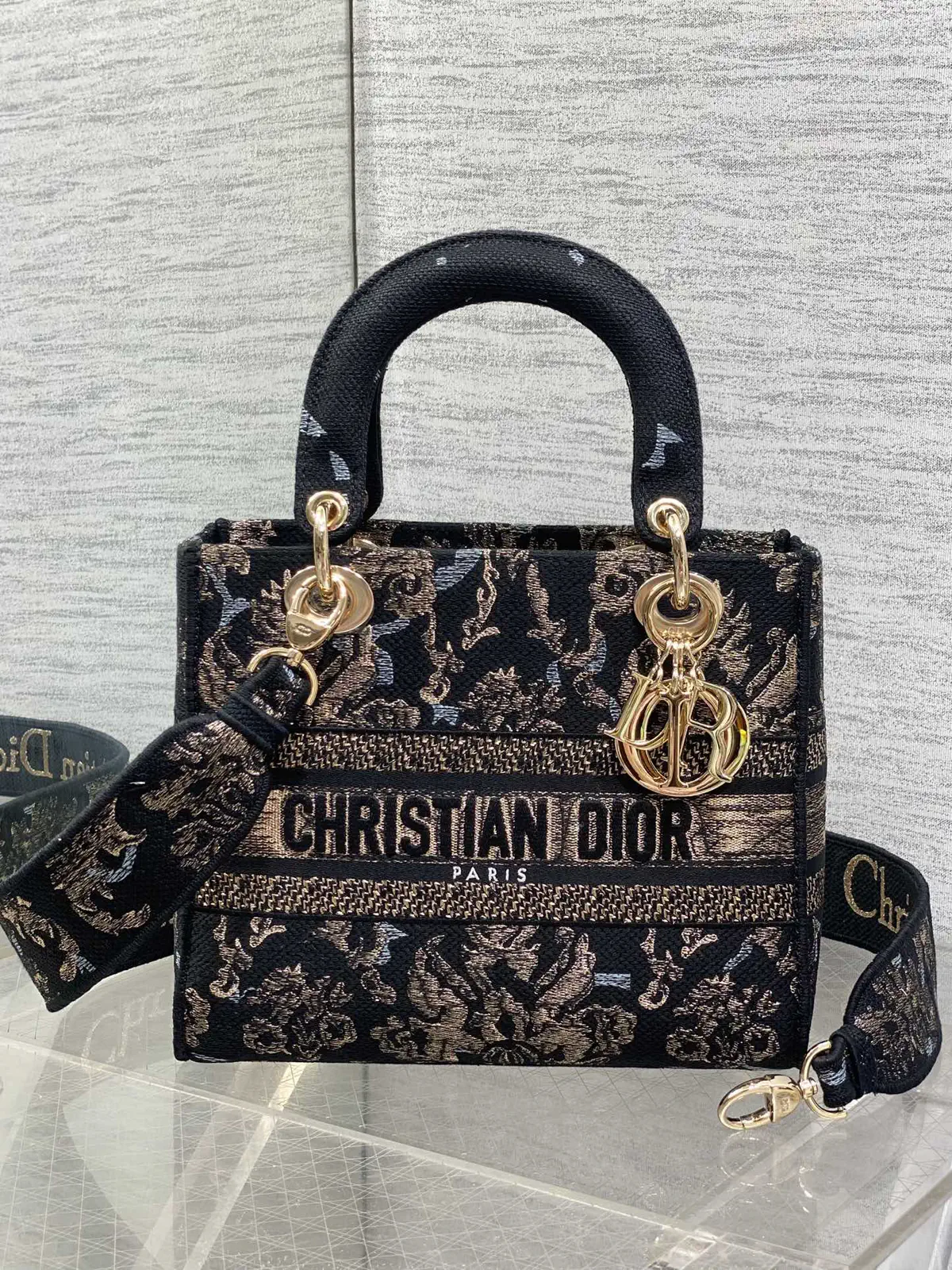 Dior Lady D-Lite Embroidered Top Handle Bag image 1