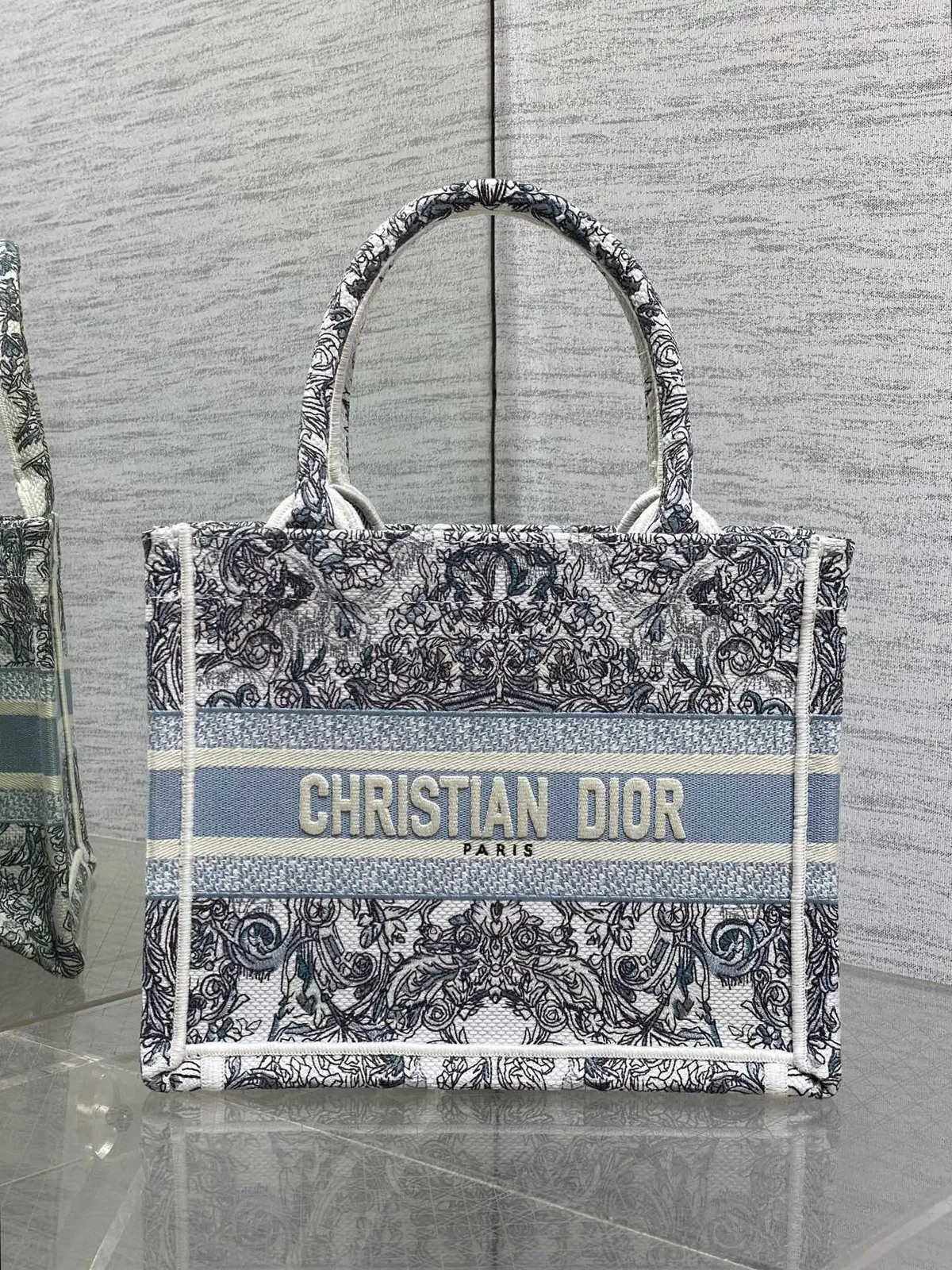 Dior Blue Stella Baroque Embroidered Book Tote Bag image 1