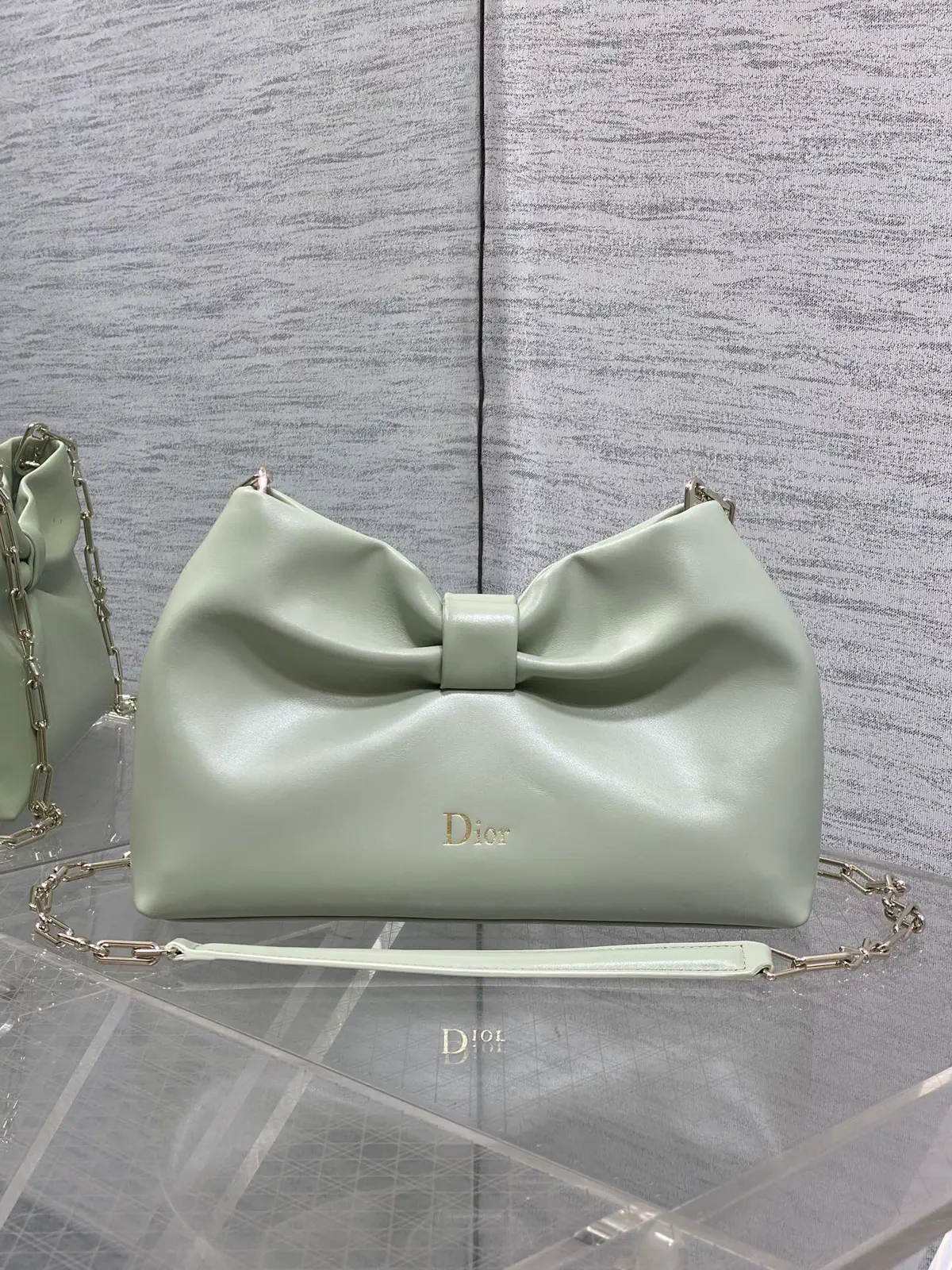 Dior Mint Green Bow Detail Lambskin Crossbody Bag image 1