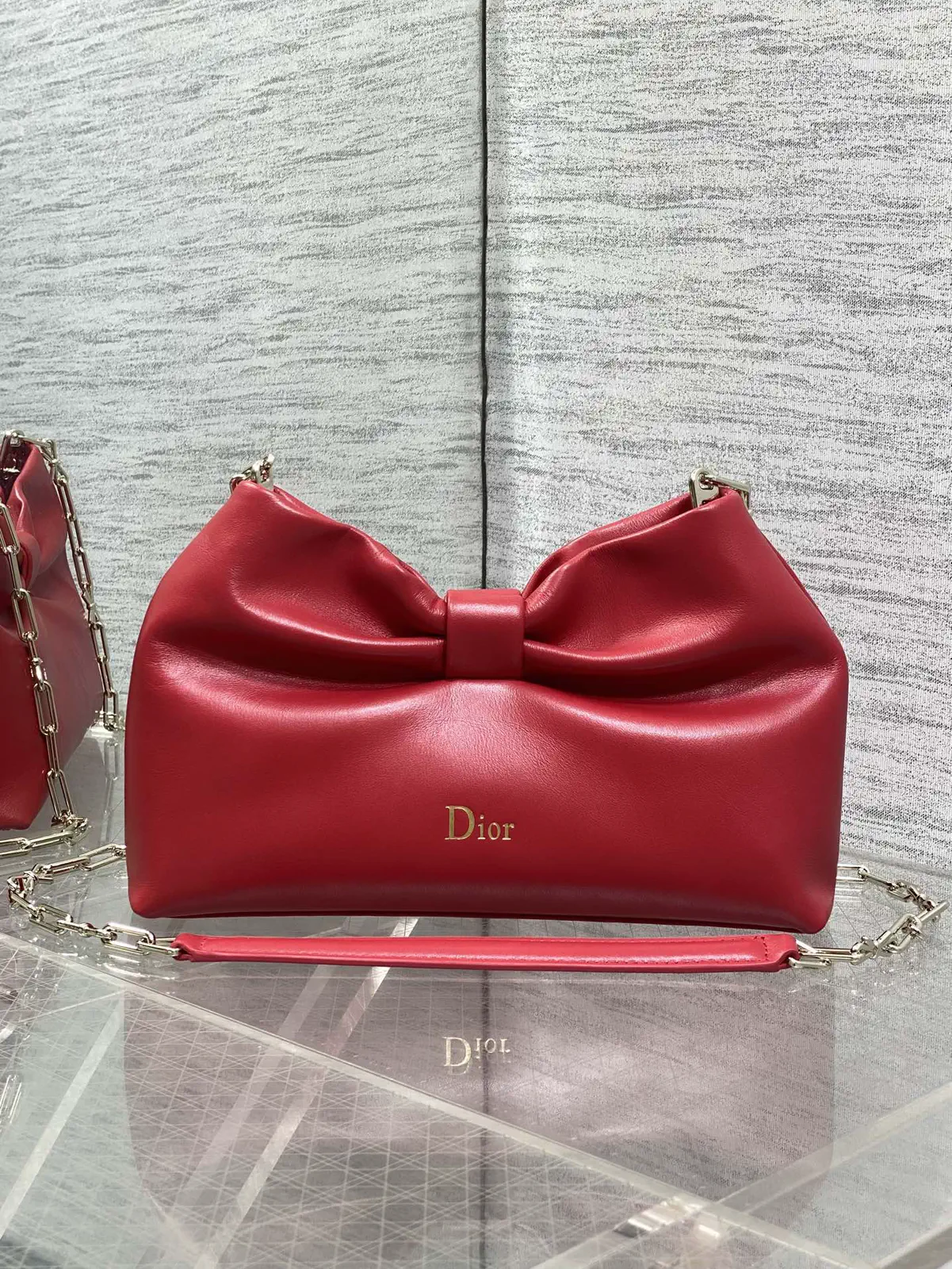 Dior Red Bow Detail Lambskin Crossbody Bag image 1