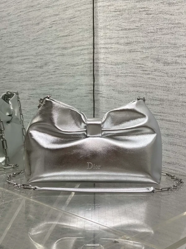 Dior Metallic Silver Bow Detail Chain Bag image 1