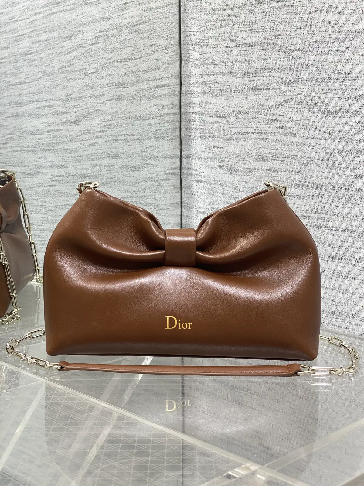 Dior Brown Lambskin Bow Chain Bag image 1