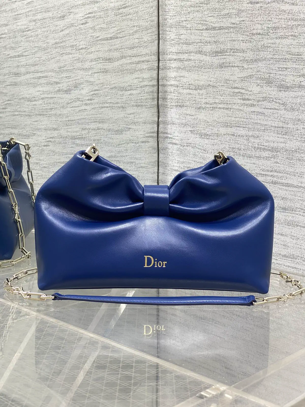 Dior Royal Blue Bow Detail Lambskin Chain Bag image 1