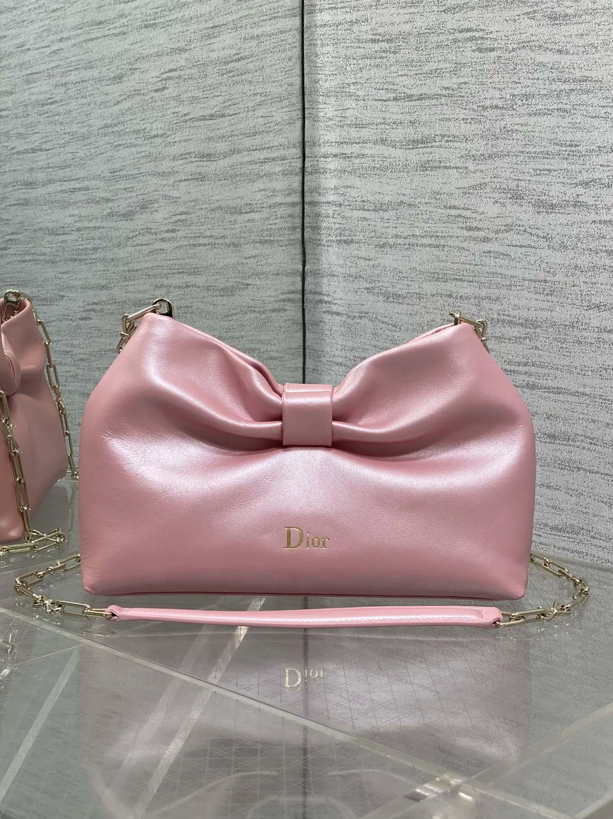 Dior Pink Bow Detail Lambskin Chain Bag image 1