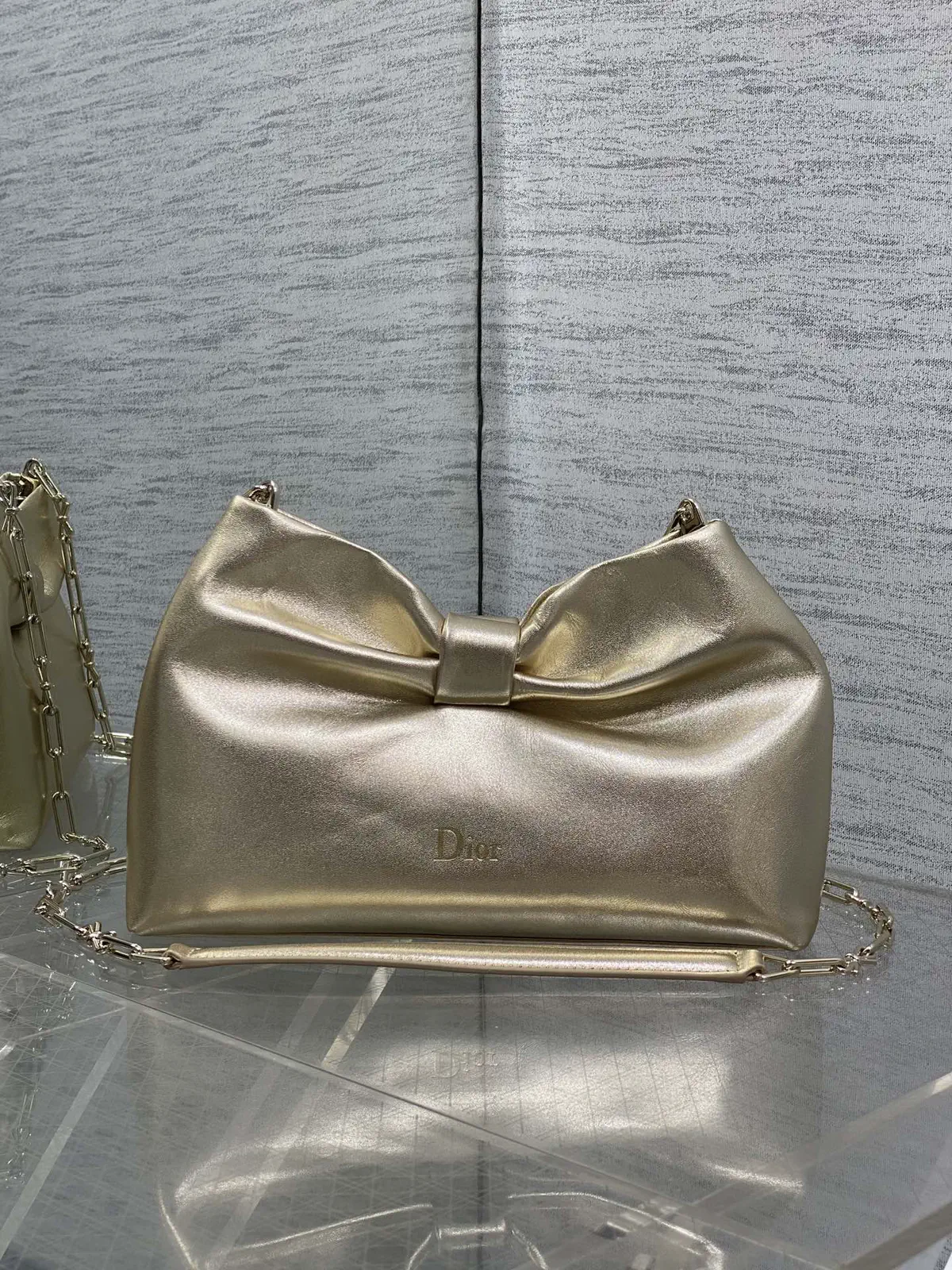 Dior Metallic Gold Bow Detail Crossbody Bag image 1