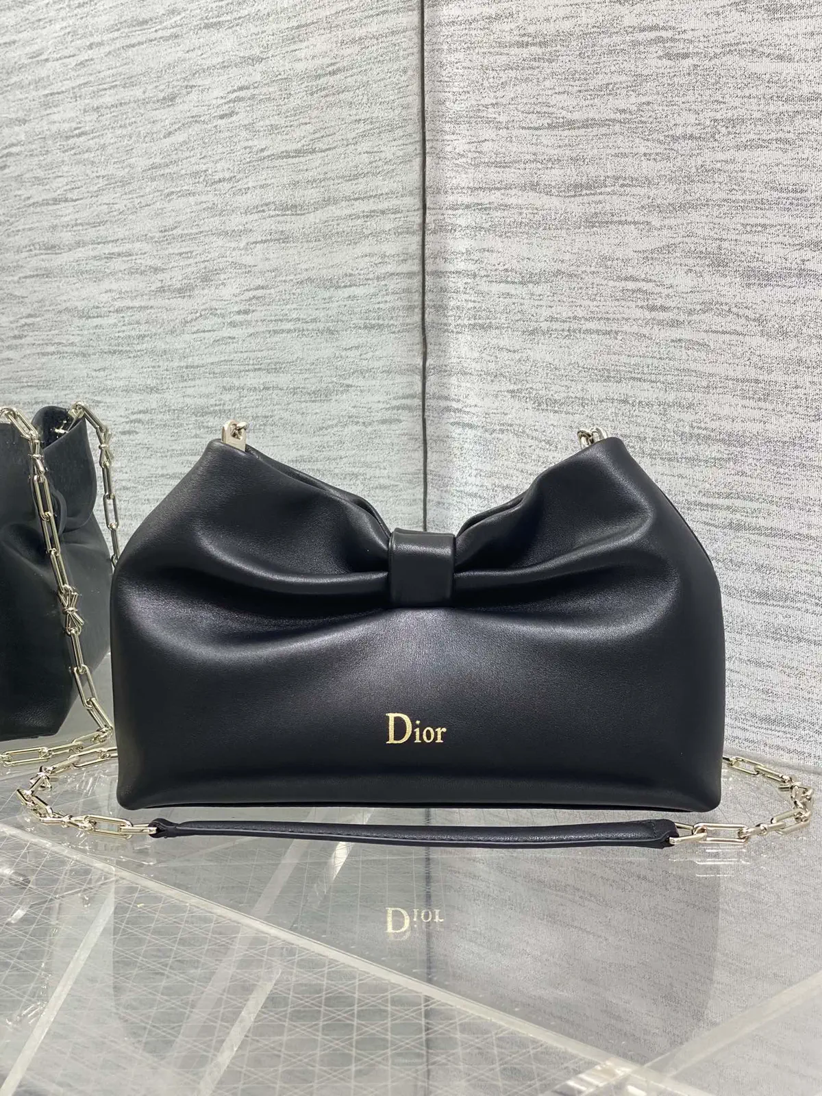 Dior Black Lambskin Bow Chain Bag image 1
