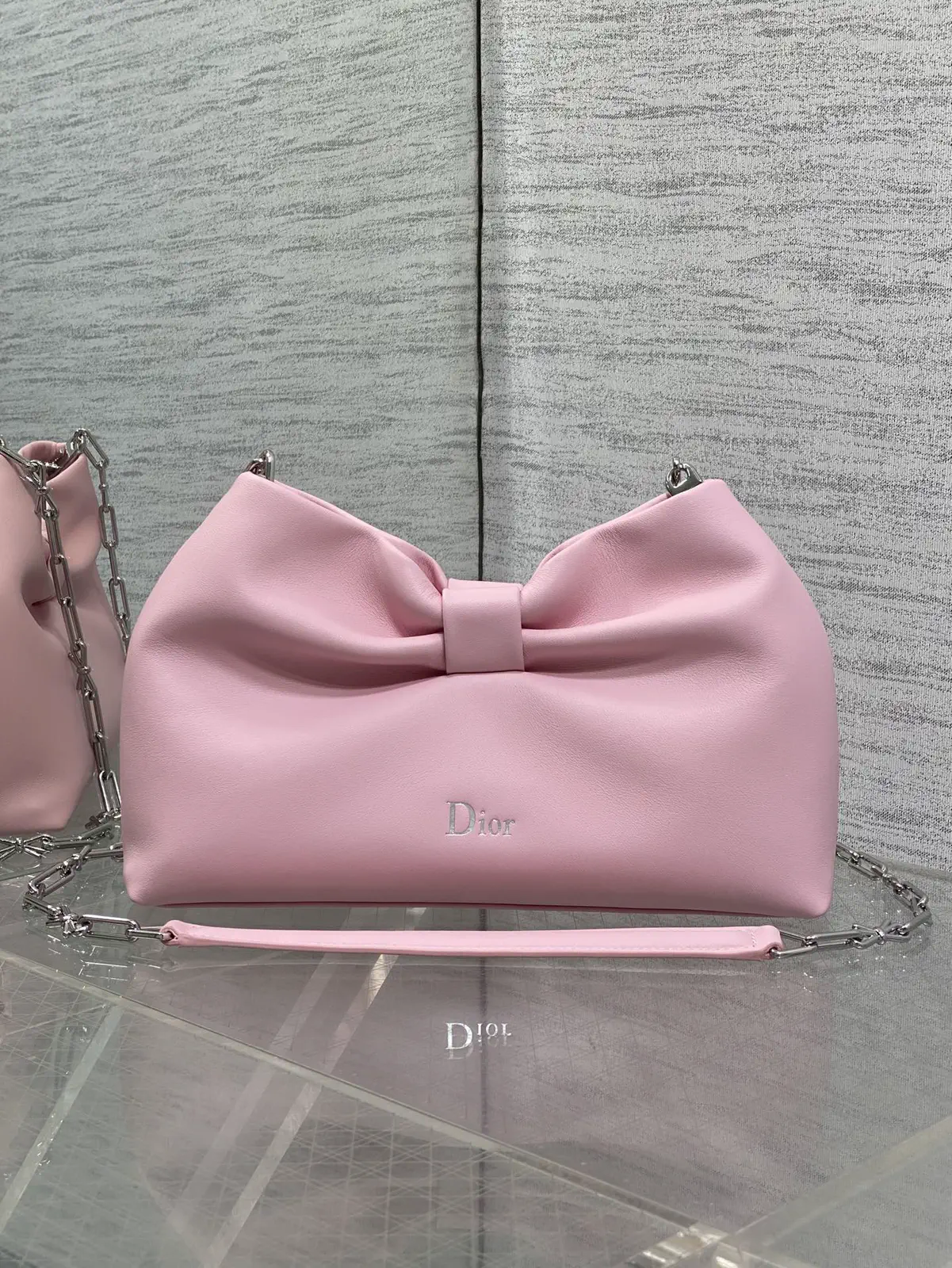 Dior Light Pink Bow Detail Lambskin Crossbody Bag image 1