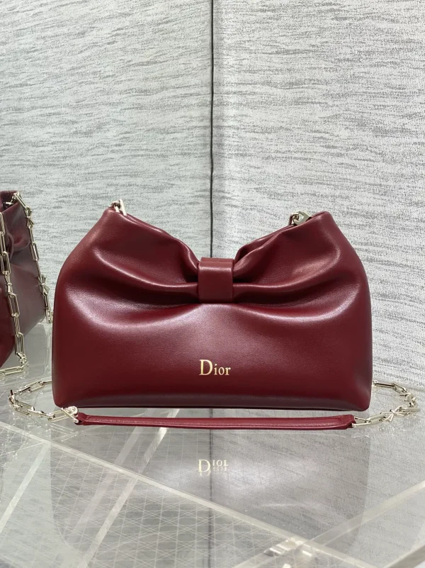 Dior Burgundy Lambskin Bow Chain Bag image 1