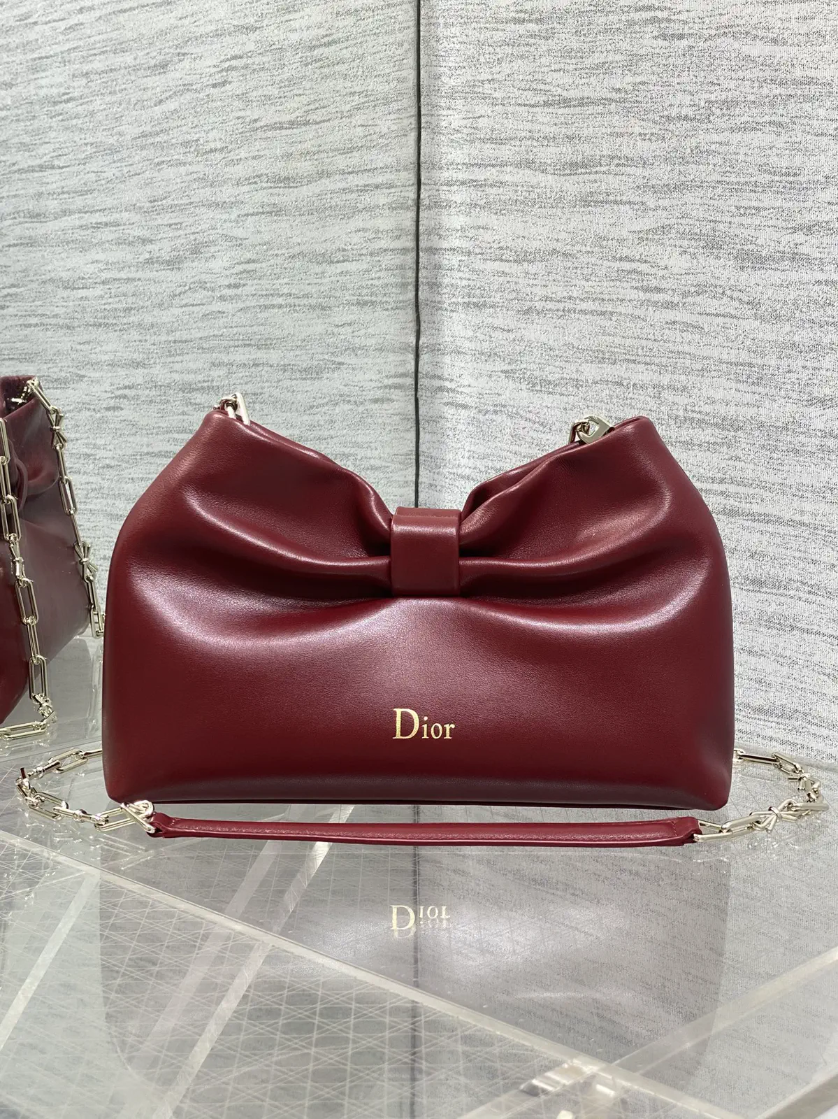 Dior Burgundy Lambskin Bow Chain Bag image 1