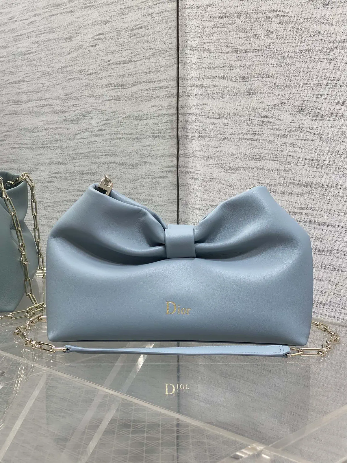 Dior Light Blue Bow Detail Lambskin Crossbody Bag image 1