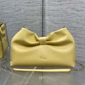 Dior Yellow Bow Detail Lambskin Chain Bag image 1