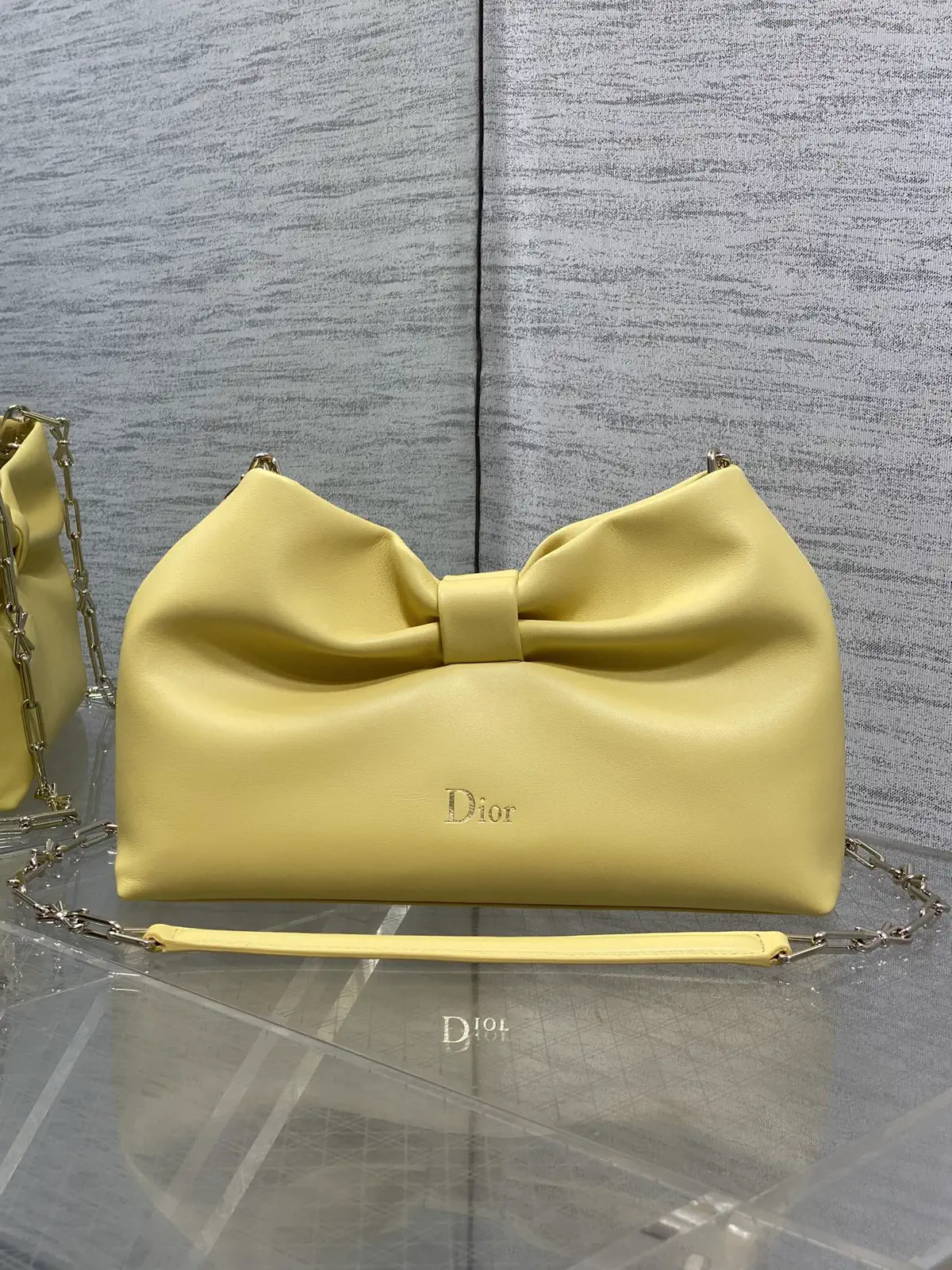 Dior Yellow Bow Detail Lambskin Chain Bag image 1
