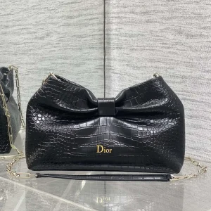 Dior Black Croc-Embossed Bow Chain Bag image 1