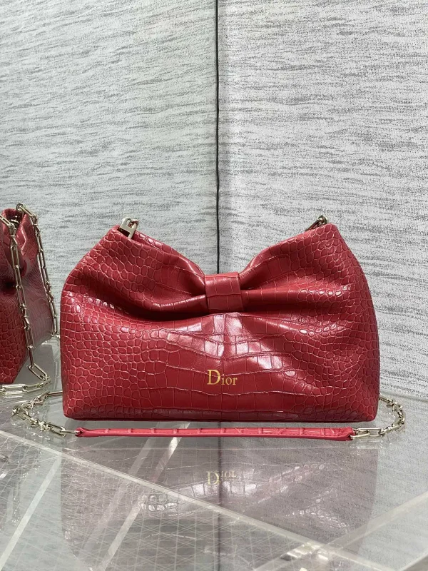 Dior Red Croc-Embossed Bow Detail Chain Bag image 1
