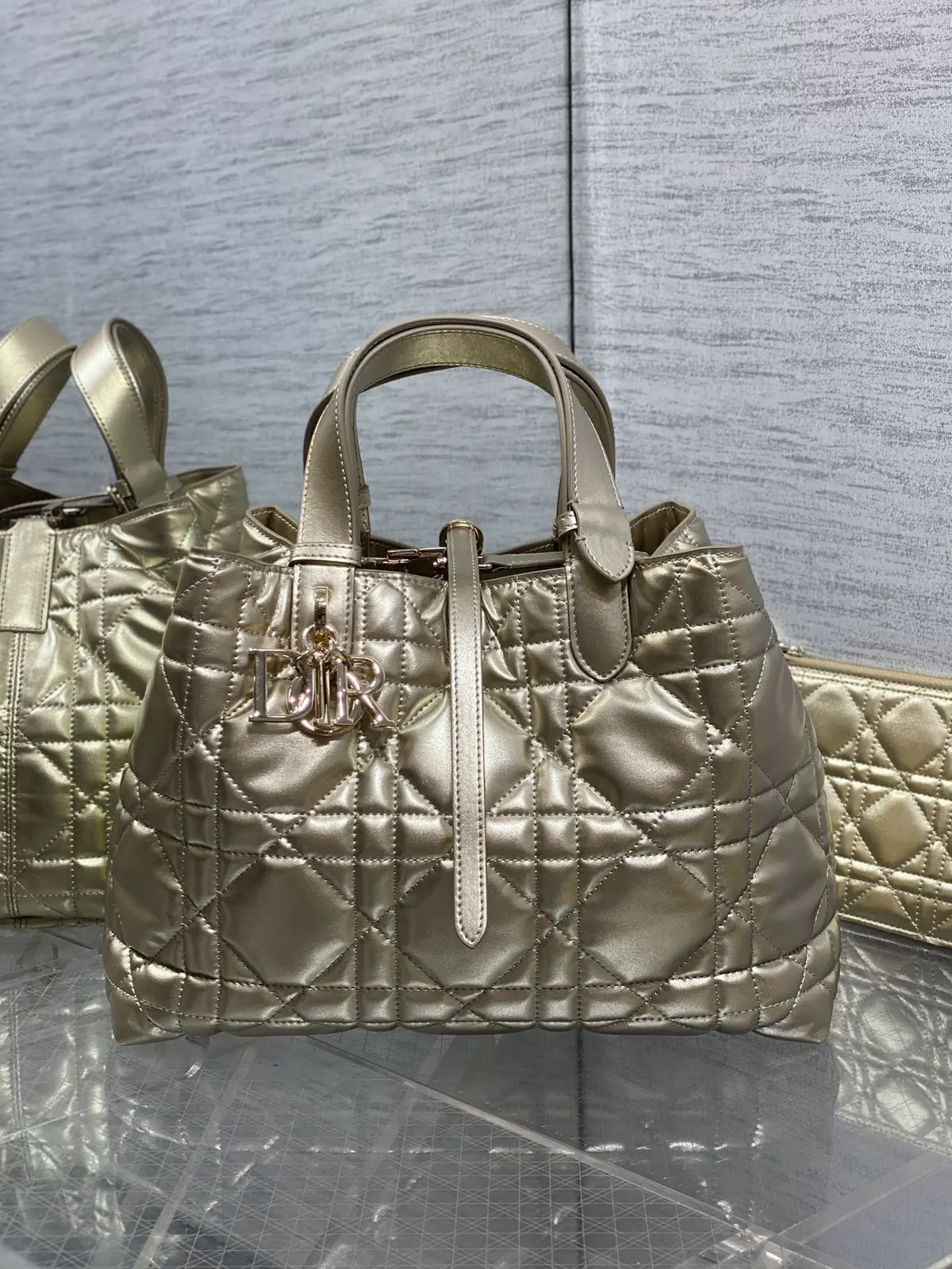 Dior Metallic Gold Quilted Top Handle Bag image 1