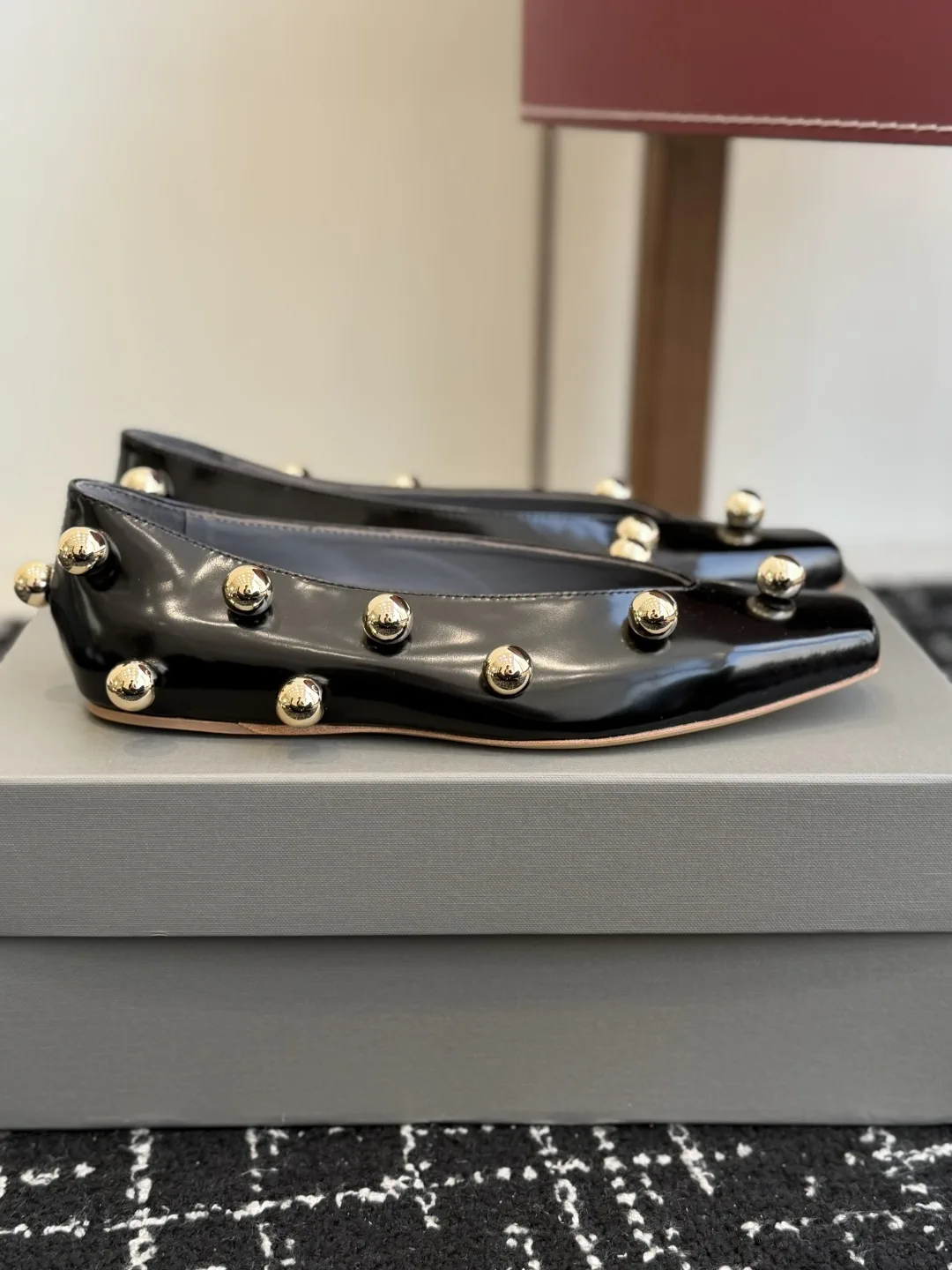 Balenciaga Studded Square Toe Ballet Flats image 1