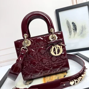 Dior Burgundy Quilted Patent Mini Top Handle Bag image 1