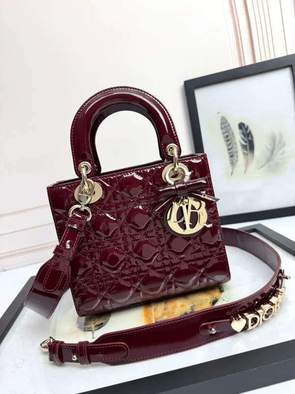 Dior Burgundy Quilted Patent Mini Top Handle Bag image 1